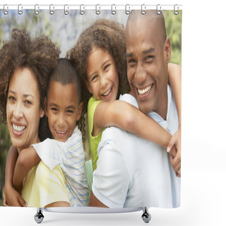 Personality  Portrait Of Happy Family In Park Shower Curtains