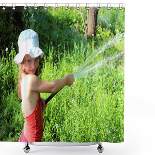 Personality  Girl Watering A Kitchen Garden Shower Curtains