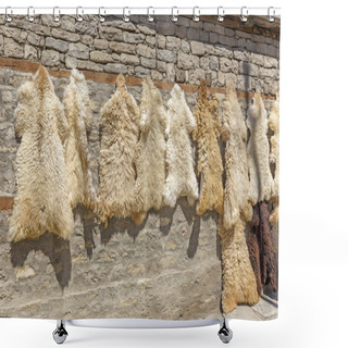 Personality  Sheep Skins On Sale In The Village Lahij- Azerbaijan Shower Curtains