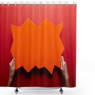 Personality  Top View Of Empty Red Speech Bubble On Red Background Shower Curtains