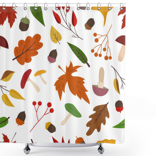 Personality  Colorful Fall Seamless Pattern. Oak, Maple, Birch Leaves, Mushrooms, Rowan, Acorns. Orange, Yellow, Green, Red Colors. Falling Autumn Leaves. Vector Illustration Isolated On White. Flat Design. Shower Curtains