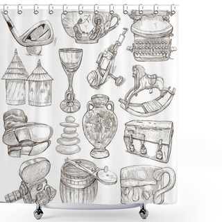 Personality  Objects - Hand Drawings, Originals Shower Curtains