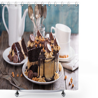 Personality  Chocolate Peanut Butter Cake With Frosting Shower Curtains