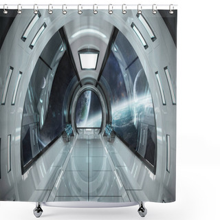 Personality  Spaceship Bright Interior With View On Distant Planets System 3D Rendering Elements Of This Image Furnished By NASA Shower Curtains