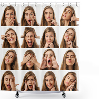 Personality  Collage Of Portraits Of Woman With Different Emotions Shower Curtains