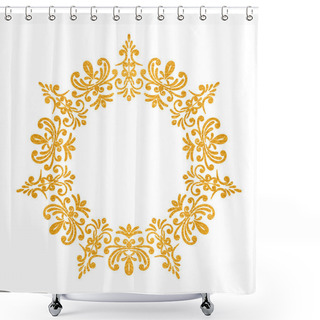 Personality  Elegant Luxury Vintage Round Gold Floral Frame Shower Curtains