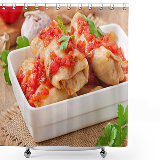 Personality  Stuffed Cabbage With Tomato Sauce Decorated With Parsley Shower Curtains