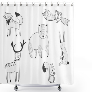 Personality  Set Of Vector Cute Doodle Forest Animals Shower Curtains