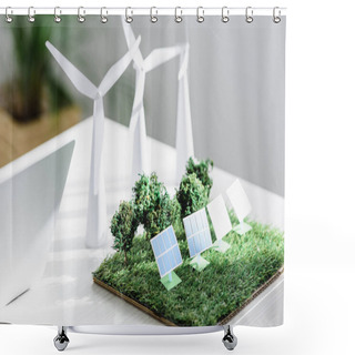 Personality  Table With Trees, Windmills And Solar Panels Models On Grass In Office Shower Curtains