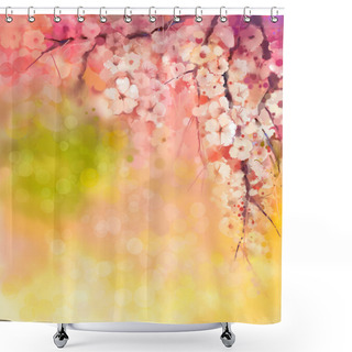 Personality  Watercolor Painting Cherry Blossoms - Japanese Cherry - Sakura Floral In Soft Color Over Blurred Nature Background. Shower Curtains