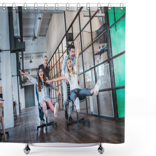 Personality  Cheerful Young Colleagues Having Fun Together At Workspace   Shower Curtains
