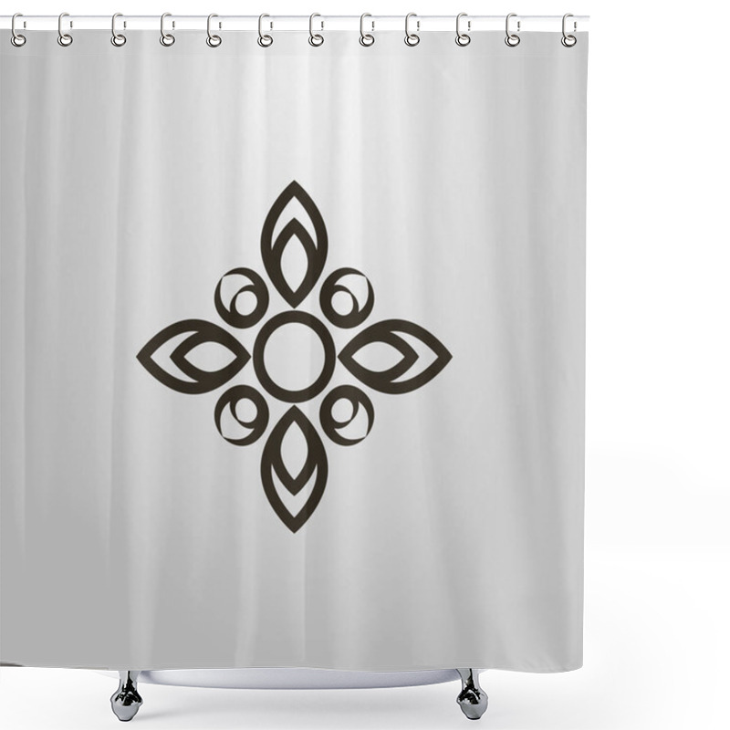 Personality  Black And White Abstract Symbol Of Flower With Four Petals In The Form Of A Cross Shower Curtains