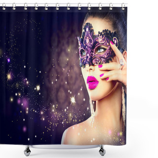 Personality  Sexy Woman Wearing Carnival Mask Shower Curtains