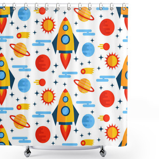 Personality  Flat Outer Space Icons Seamless Vector Pattern Shower Curtains