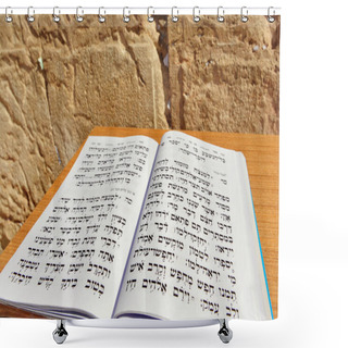 Personality  King David Book Of Psalms In Hebrew Against The Wailing Wall. The Messiah Will Be A Patrilineal Descendant Of King David, And Will Gather The Jews Back Into The Land Of Israel. Shower Curtains