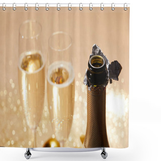 Personality  Selective Focus Of Open Champagne Bottle, Christmas Concept Shower Curtains