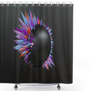 Personality  3d Render, Abstract Background, Red Blue Primitive Geometric Shapes, Fashion Concept, Minimal Modern Mockup, Black Ball Decorated With Colorful Pyramids, Isolated On Black Background Shower Curtains