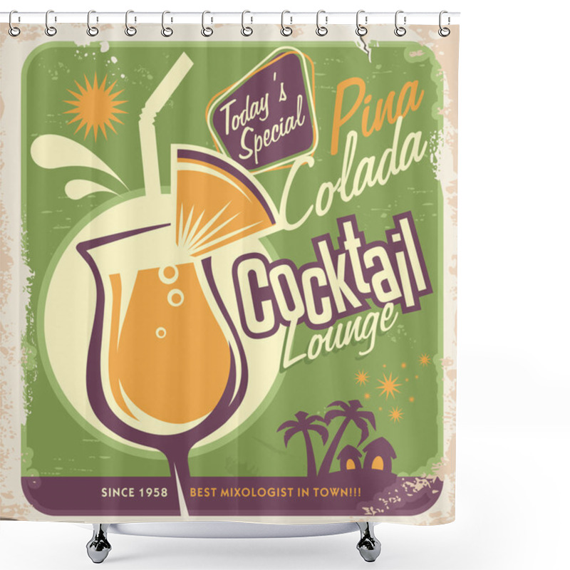 Personality  Promotional Retro Poster Design For One Of The Most Popular Cocktails Pina Colada Shower Curtains