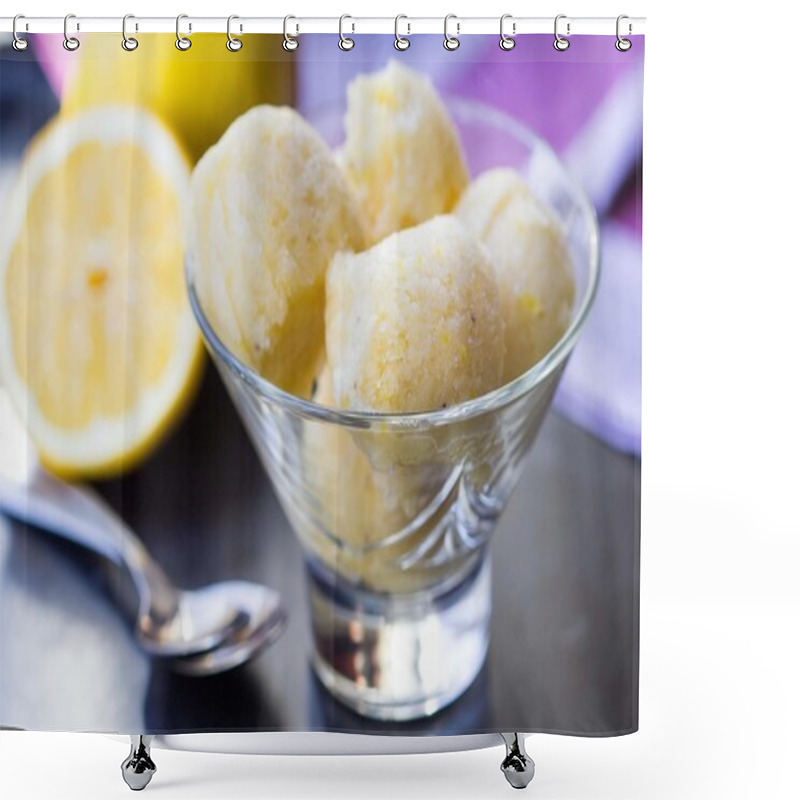 Personality  Lemon ice cream sorbet, balls in glass, refreshing summer diet d shower curtains