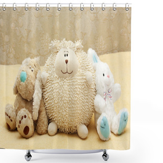Personality  Toy Puppy, Leveret And Doll Shower Curtains
