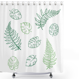 Personality  Vector Illustration Of Fern And Monstera Leaves Shower Curtains