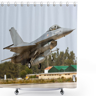 Personality  MONTE REAL, PORTUGAL-APRIL 7: F16 Portuguese Taking Off. Participating In R Shower Curtains