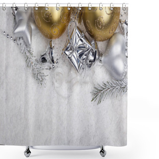 Personality  Silver And Golden Christmas Decoration In Snow With Copy Space Shower Curtains