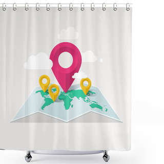 Personality  Vector Map Illustration With Markers And Clouds Shower Curtains