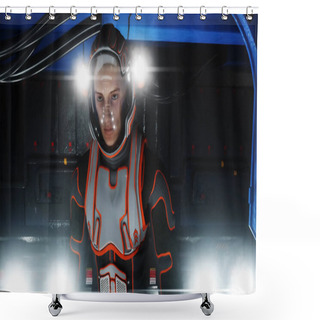 Personality  Astronaut Walk In Sci-fi Interior. Martian. Sci -fi Concept. 3d Rendering. Shower Curtains