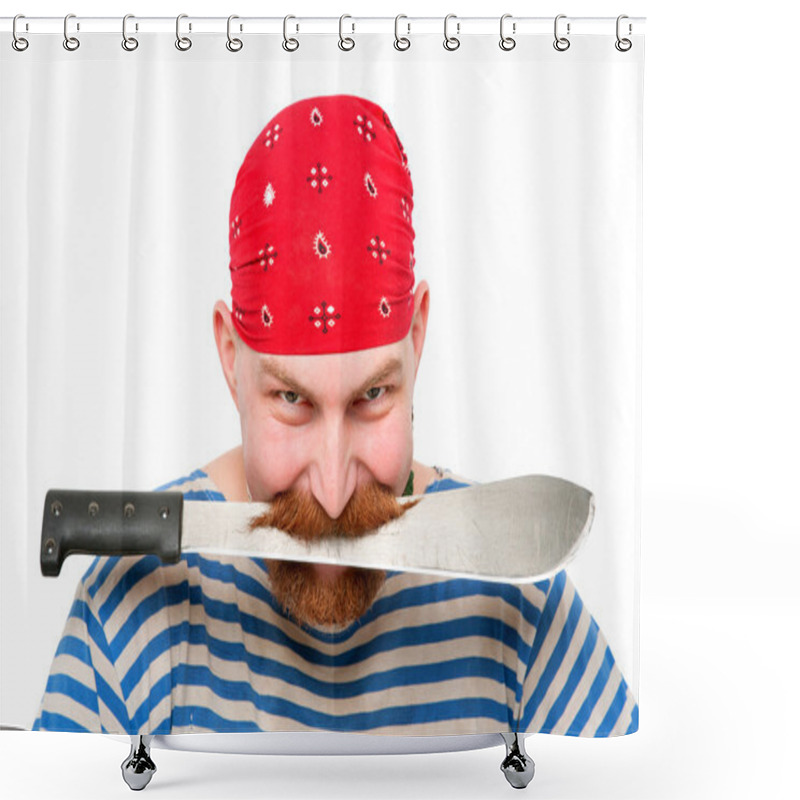 Personality  Pirate Keeping A Knife In His Teeth.  Shower Curtains