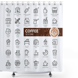 Personality  Coffee Maker, Coffee House, Coffee Shop Elements - Minimal Thin Line Web Icon Set. Outline Icons Collection. Simple Vector Illustration. Shower Curtains