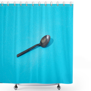 Personality  Metal Shiny Black Spoon On Blue Background Shower Curtains