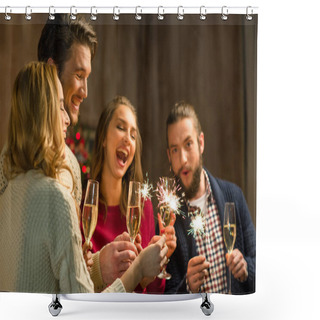 Personality  People With Champagne And Sparklers  Shower Curtains