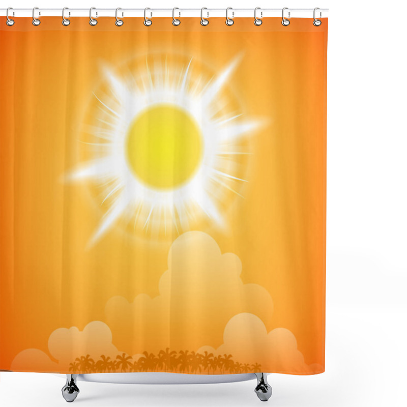 Personality  Island At Sunset Background. Vector Illustration Shower Curtains