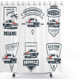 Personality  Set Of Classic Muscle Car Logo, Emblems, Badges And Icons. Shower Curtains