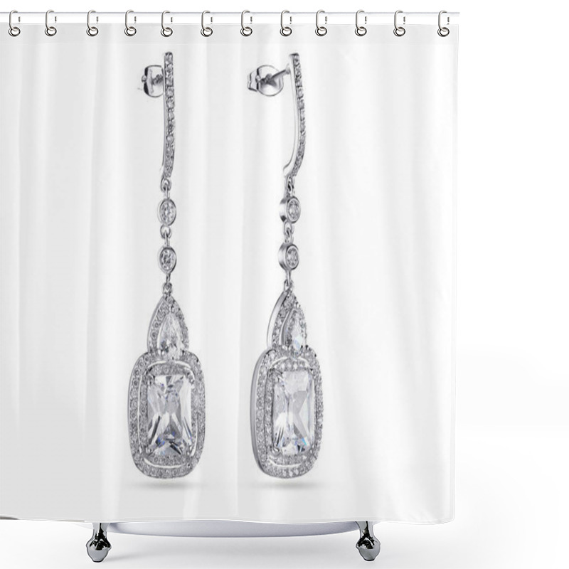 Personality  Elegant Drop Earrings White Gold With Diamonds, On White Background Shower Curtains