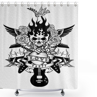 Personality  Vector Illustration With An Electric Guitar And Human Skull ,rev Shower Curtains