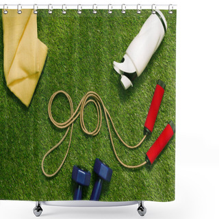 Personality  Jump Rope With Towel And Bottle On Grass Shower Curtains