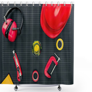 Personality  Construction Equipment On Graph Paper Shower Curtains