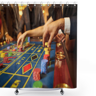 Personality  A Group Of People Gamblers Playing Gambling Poker Roulette In A Casino Shower Curtains