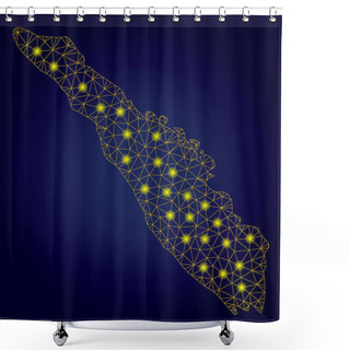 Personality  Polygonal Wire Frame Yellow Sumatra Island Map With Bright Light Spots Shower Curtains