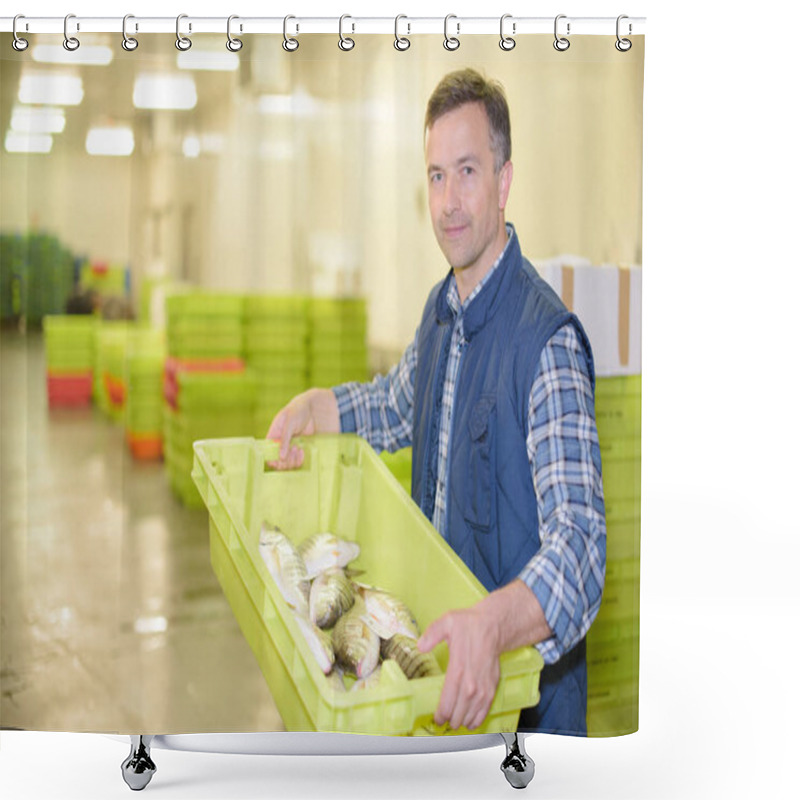 Personality  Worker Carrying A Crate Shower Curtains