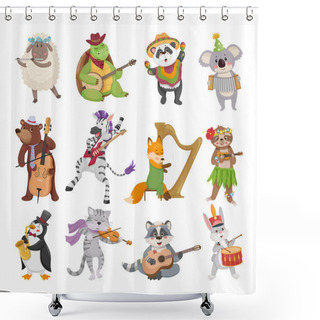 Personality  Collection Of Cartoon Animals Playing Musical Instruments. Shower Curtains