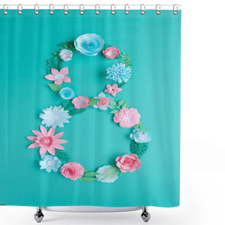 Personality  The Number 8 Is Made Of Flowers Cut From Paper On A Mint Background Shower Curtains