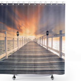 Personality  Old Wood Bridg Pier With Nobody Against Beautiful Dusky Sky Use  Shower Curtains