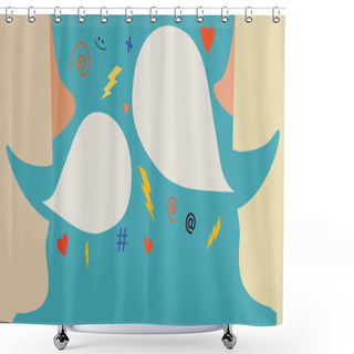 Personality  Illustration Of Two People Having A Conversation With Speech Bubbles And Cute Symbols. Shower Curtains