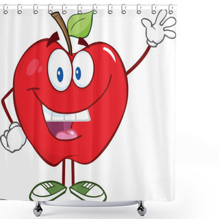 Personality  Apple Cartoon Mascot Character Waving For Greeting Shower Curtains