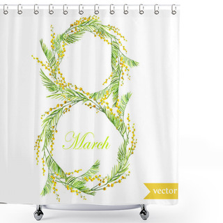 Personality  March 8, Spring, Flowers, Card, Symbol, Mimosa, Wreath, Shower Curtains