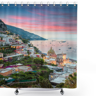 Personality  Positano. Aerial Image Of Famous City Positano Located On Amalfi Coast, Italy During Sunrise. Shower Curtains