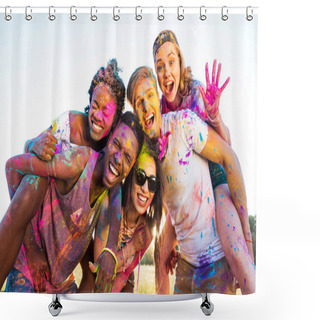 Personality  Happy Friends At Festival Of Colors Shower Curtains